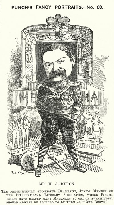 Caricatura de Punch: Henry James Byron, dramaturgo inglés (grabado) de Edward Linley (after) Sambourne