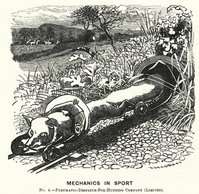 Caricatura de Punch: Mecánica en el deporte. No 4. - Compañía de caza de zorros por despacho neumático (Limitada) de Edward Linley (after) Sambourne