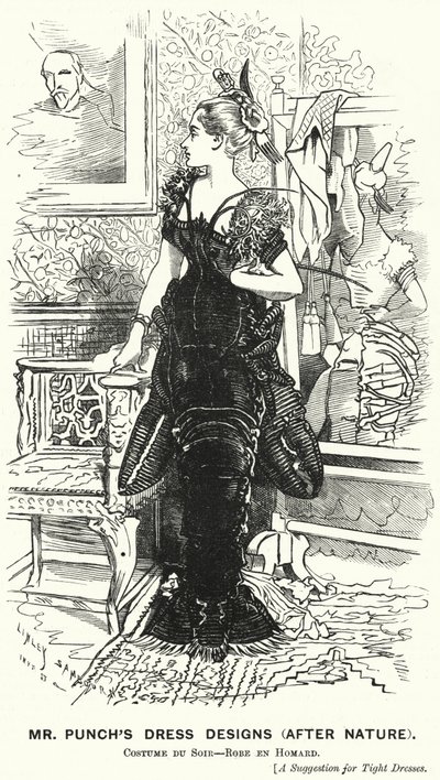 Caricatura de Punch: Diseños de vestuario de Mr. Punch (Después de la naturaleza) - vestido de langosta (grabado) de Edward Linley (after) Sambourne