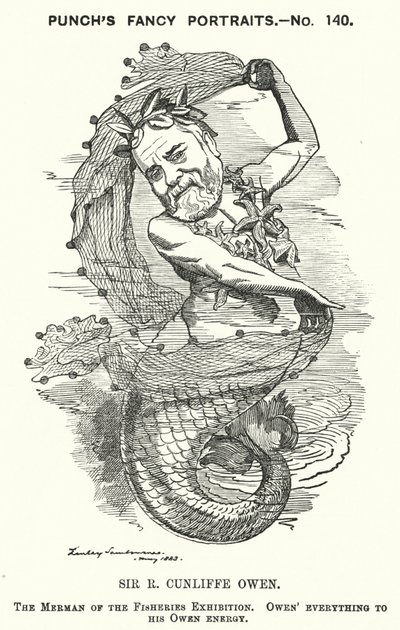 Caricatura de Punch: Philip Cunliffe-Owen, organizador de exposiciones británico y director del Museo de South Kensington, Londres de Edward Linley (after) Sambourne