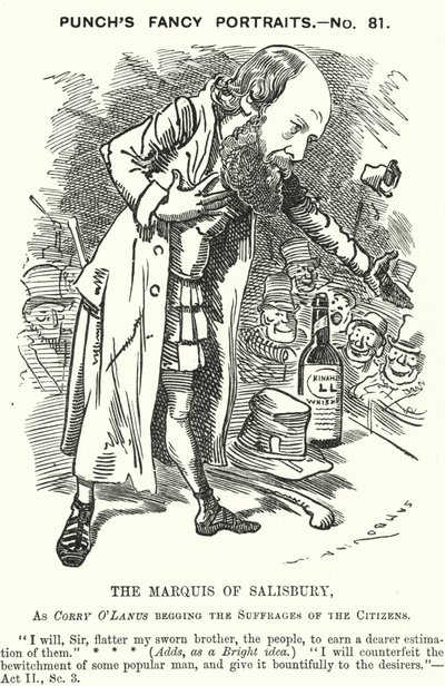 Caricatura de Punch: Robert Gascoyne-Cecil, 3er Marqués de Salisbury, político conservador inglés (grabado) de Edward Linley (after) Sambourne