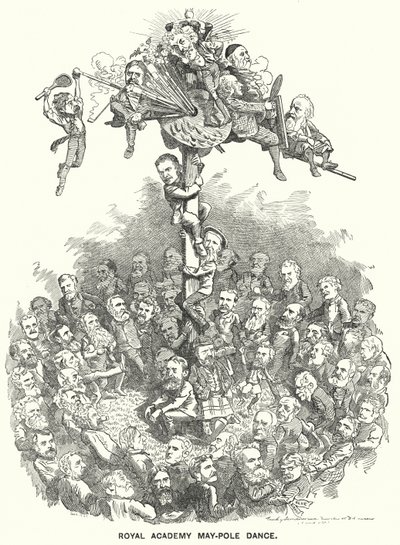 Caricatura de Punch: Baile del Palo de Mayo de la Real Academia (grabado) de Edward Linley (after) Sambourne