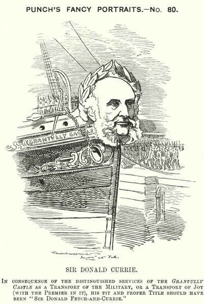 Caricatura de Punch: Sir Donald Currie, armador, político y filántropo escocés (grabado) de Edward Linley (after) Sambourne