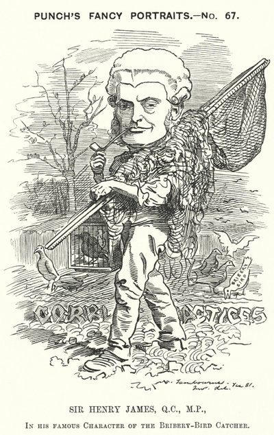 Caricatura de Punch: Sir Henry James de Edward Linley (after) Sambourne