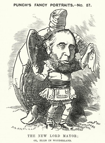 Caricatura de Punch: Sir John Ellis, Alcalde de Londres en 1881 (grabado) de Edward Linley (after) Sambourne