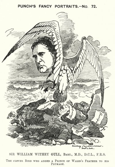 Caricatura de Punch: Sir William Withey Gull, médico inglés que trató al Príncipe de Gales por fiebre tifoidea y se convirtió en Médico Ordinario de la Reina Victoria de Edward Linley (after) Sambourne