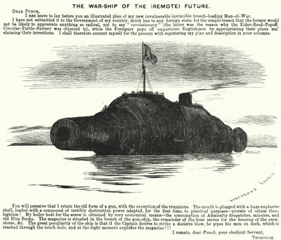 Caricatura de Punch: El buque de guerra del (remoto) futuro (grabado) de Edward Linley (after) Sambourne