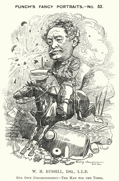 Caricatura de Punch: William Howard Russell, periodista irlandés y corresponsal de guerra (grabado) de Edward Linley (after) Sambourne