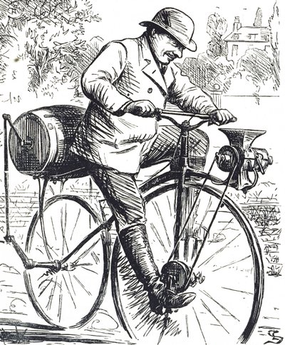 Caricatura que representa una bicicleta molinillo de café de Edward Linley Sambourne