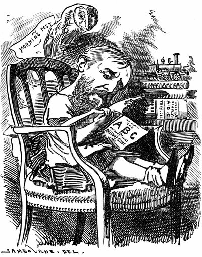 Evelyn Ashley (1836-1907) autor inglés y político liberal: hijo del 7º Conde de Shaftesbury. Caricatura de Edward Linley Sambourne en la serie Retratos de Fantasía de Punch Londres abril de 1881 cuando Ashley era subsecretario en la Junta de Comercio de Edward Linley Sambourne
