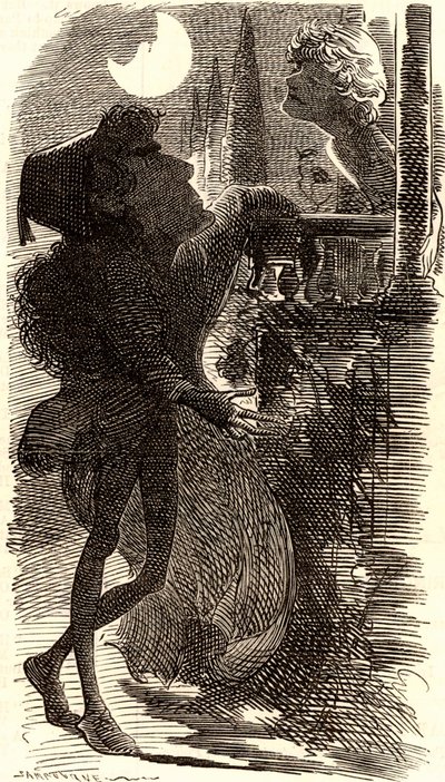 Henry Irving en la escena del balcón de "Romeo y Julieta" de Edward Linley Sambourne