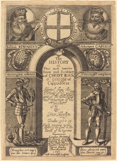 Frontispicio para "La historia de San Jorge de Capadocia" de Peter Heylyn de Edward Marshall