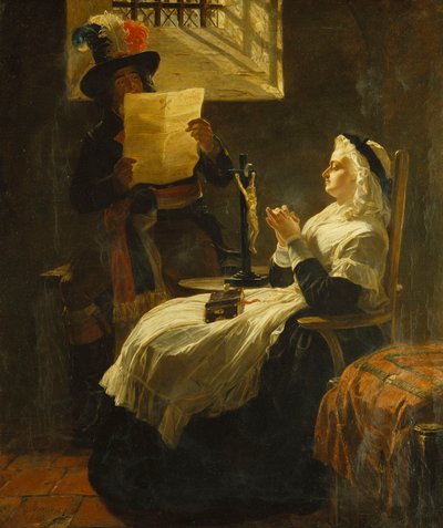 María Antonieta escuchando el acto de acusación el día antes de su juicio, 1859 de Edward Matthew Ward