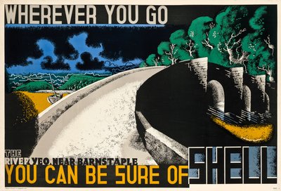 Dondequiera que vayas, puedes estar seguro de Shell, c. 1936 (litografía en color) de Edward McKnight Kauffer