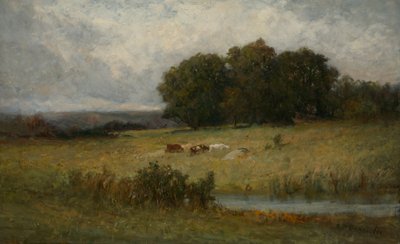 Escena brillante de ganado cerca del arroyo de Edward Mitchell Bannister
