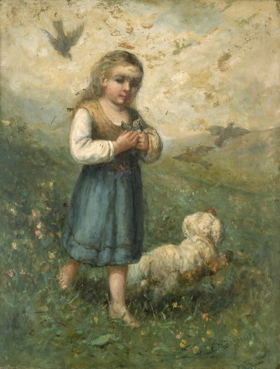 Niño con pájaros y perro de Edward Mitchell Bannister