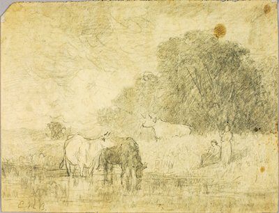 Paisaje con vacas en un estanque, dos figuras de Edward Mitchell Bannister