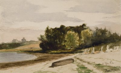 Paisaje con tronco en la playa (#40), c. 1880 (acuarela sobre papel) de Edward Mitchell Bannister