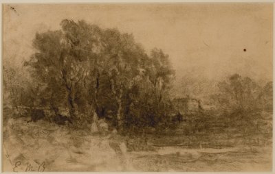 Paisaje con bosque, c. 1880 (grafito sobre papel) de Edward Mitchell Bannister