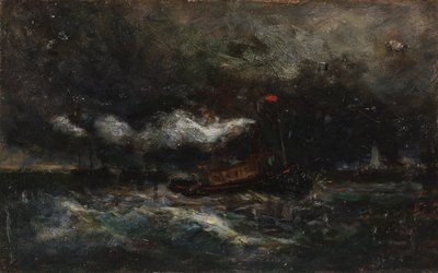 Borrasca, Brenton Light (barco en la tormenta, faro al fondo) de Edward Mitchell Bannister