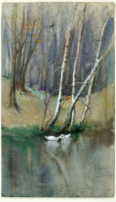 Sin título (Escena de madera con abedules y patos) de Edward Mitchell Bannister