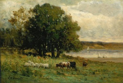 Sin título (ganado cerca del río con un velero a lo lejos) de Edward Mitchell Bannister