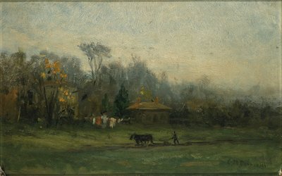 Sin título (paisaje con hombre arando los campos) de Edward Mitchell Bannister