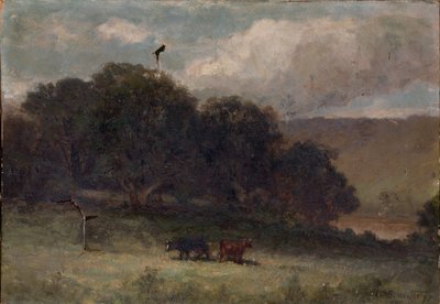 Sin título (paisaje con árboles y dos vacas en un prado) de Edward Mitchell Bannister