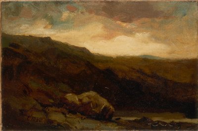 Sin título (paisaje montañoso con roca y arroyo en primer plano) de Edward Mitchell Bannister