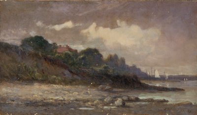 Sin título (costa con veleros y tejado) de Edward Mitchell Bannister