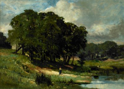 mujer estar de pie, cerca, un, charca de Edward Mitchell Bannister