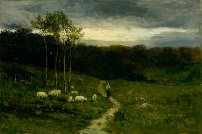 Mujer caminando por un sendero de Edward Mitchell Bannister