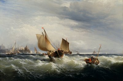 Barcos de Pesca Navegando contra el Viento, ca. 1858 de Edward Moran