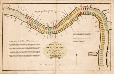 Plan del Sr. Ogle, para amarrar barcos, en el río Támesis, desde el Puente de Londres hasta Deptford, con un sistema mejorado. de Edward Ogle