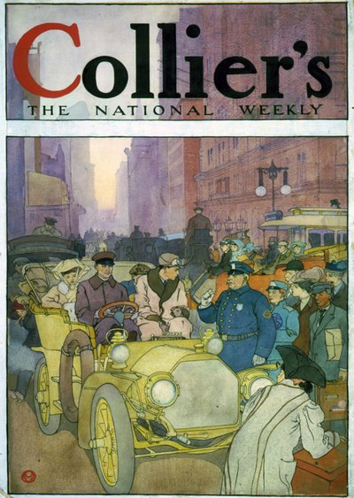 Automóvil en calle concurrida. Acuarela de Edward Penfield de Edward Penfield