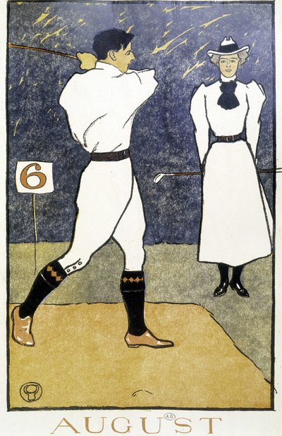 Pareja jugando al golf - en "Golf Calendar" por Edward Penfield de Edward Penfield