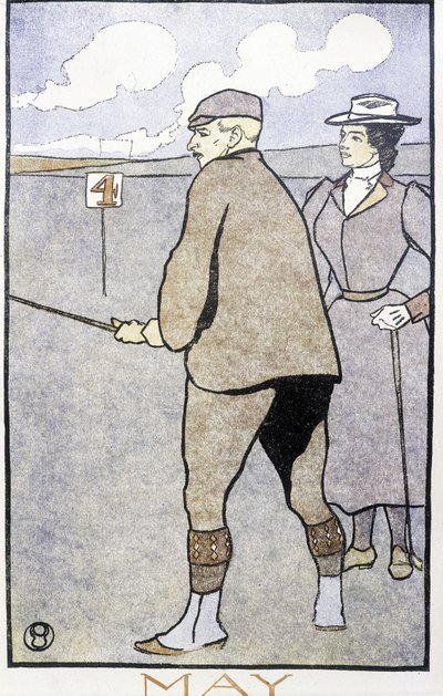 Pareja jugando al golf - en "Calendario de Golf" de Edward Penfield de Edward Penfield