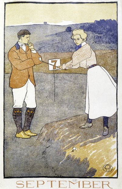 Pareja jugando al golf - en "Calendario de Golf" por Edward Penfield de Edward Penfield