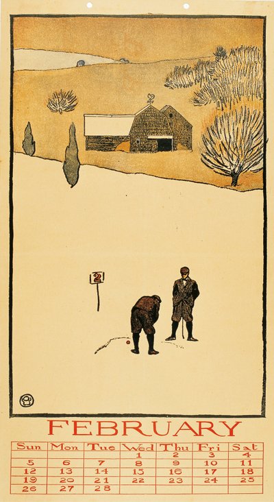 Golf Calendar. February - Oeuvre de Edward Penfield (1866-1925) - 1899 - Colour lithograph - 41x28,6 - Museu Nacional d