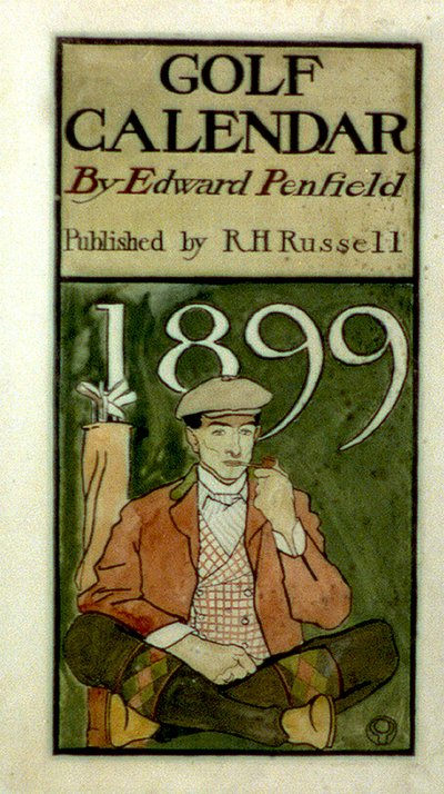 Golfista sentado junto a los palos, dibujo en acuarelas. (1899?) por Edward Penfield 1866-1925, artista estadounidense. de Edward Penfield