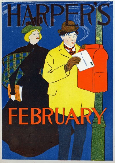 Hombre llevando su carta de San Valentín de Edward Penfield