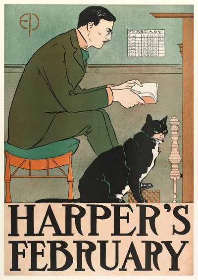 Póster publicitario de Harpers New Monthly Magazine, febrero 1898 de Edward Penfield