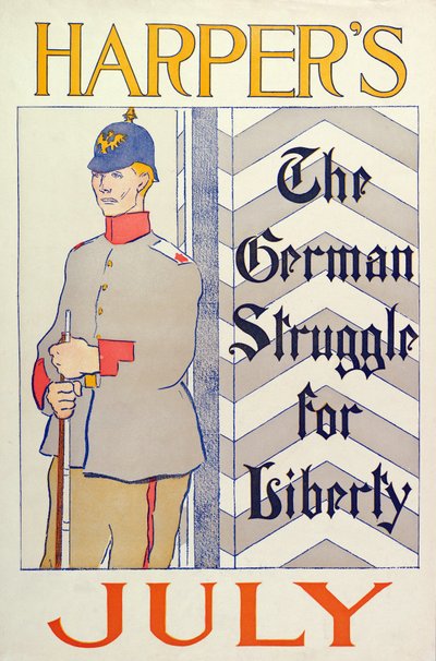 Póster publicitario de Harpers New Monthly Magazine, julio 1895 de Edward Penfield