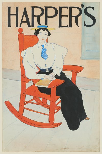 Junge Frau in einem roten Schaukelstuhl sitzend de Edward Penfield