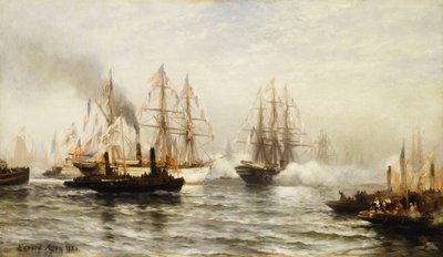 Recepción del Isere en la bahía de Nueva York, 20 de junio de 1885, 1885 de Edward Percy Moran