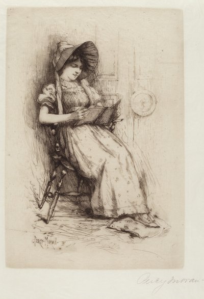 Sin título (Joven con sombrero, en silla, leyendo) de Edward Percy Moran