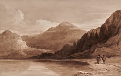 Paisaje con figuras y montaña de Edward Pretty