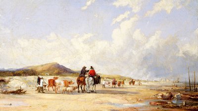 Crossing the Sands to Swansea Market (óleo sobre lienzo) de Edward Pritchard
