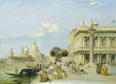 Vista de la Dogana y Santa Maria della Salute desde la Piazzetta, Venecia (óleo sobre lienzo) (par de 94868) de Edward Pritchett