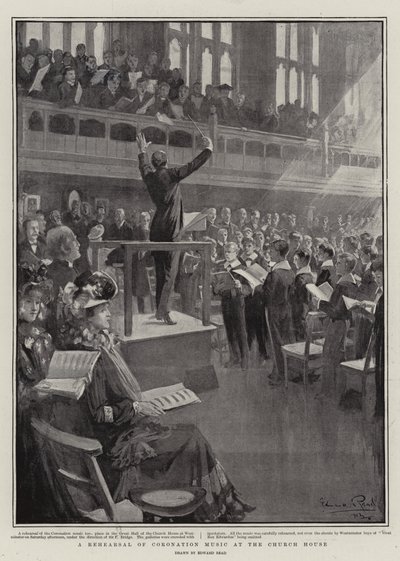 Ensayo de la música de coronación en la Casa de la Iglesia de Edward Read